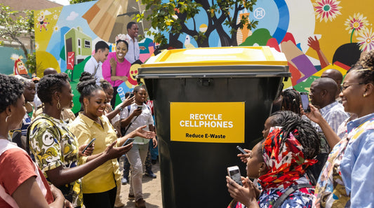 South African community gathering to recycle old phones outdoors