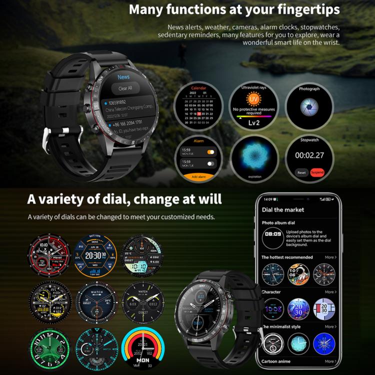 HAMTOD 1.6 inch Water-resistant Smart Watch, Support Bluetooth Call / Heart Rate / Blood Oxygen Monitoring / NFC (Black)