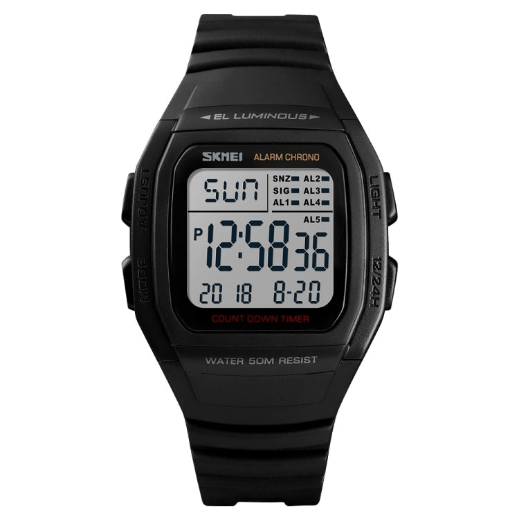 SKMEI 1278 Fashionable Outdoor 50m Water-resistant Digital Watch Student Sports Wrist Watch Support 5 Group Alarm Clocks(Black)