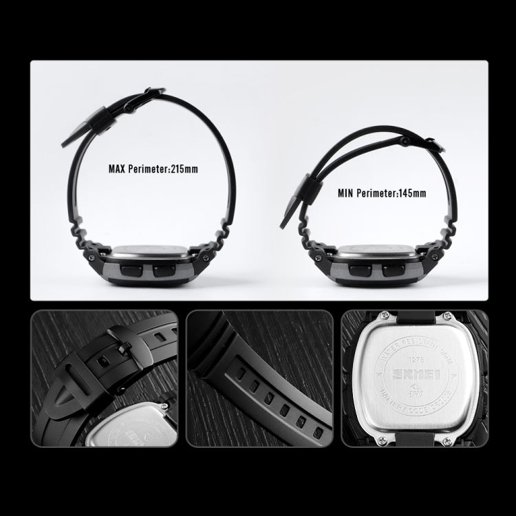 SKMEI 1278 Fashionable Outdoor 50m Water-resistant Digital Watch Student Sports Wrist Watch Support 5 Group Alarm Clocks(Black)