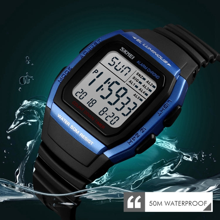SKMEI 1278 Fashionable Outdoor 50m Water-resistant Digital Watch Student Sports Wrist Watch Support 5 Group Alarm Clocks(Black)