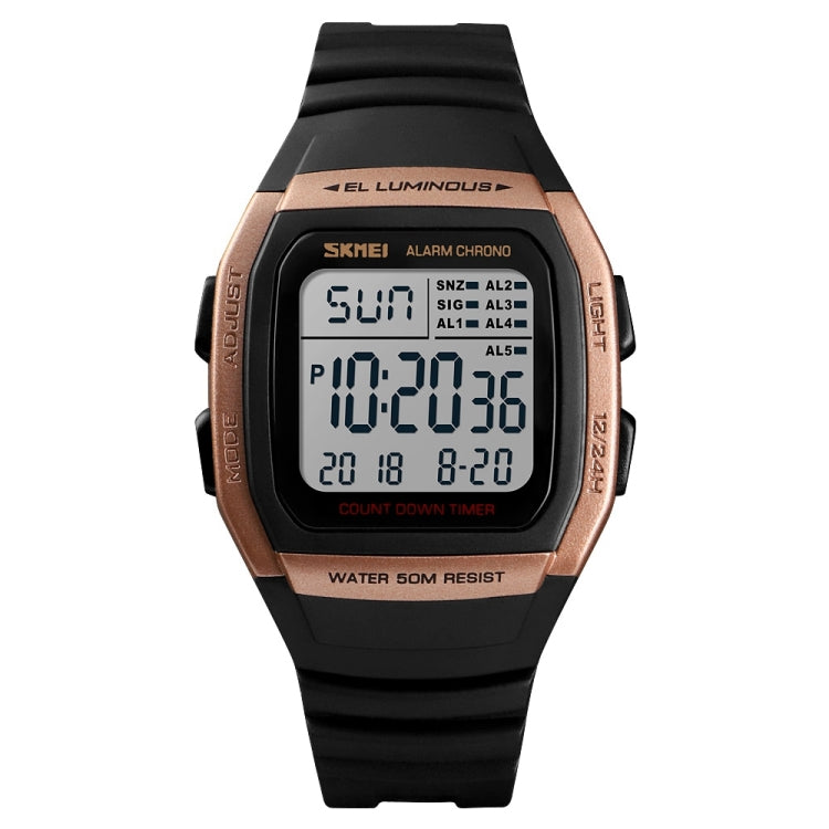 SKMEI 1278 Fashionable Outdoor 50m Water-resistant Digital Watch Student Sports Wrist Watch Support 5 Group Alarm Clocks(Rose Gold)