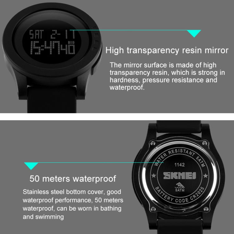 SKMEI 1142 Multifunctional Men Outdoor Sports Noctilucent Water-resistant Silica Gel Digital Watch (Black)