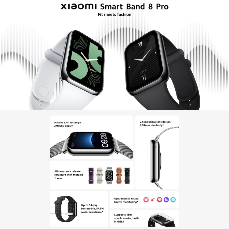 Original Xiaomi Mi Band 8 Pro Global 1.74 inch AMOLED Full Color Screen 5ATM Waterproof Smart Watch, Support GPS / Heart Rate (Black) - Wearable Devices by Xiaomi | Online Shopping South Africa | PMC Jewellery | Buy Now Pay Later Mobicred