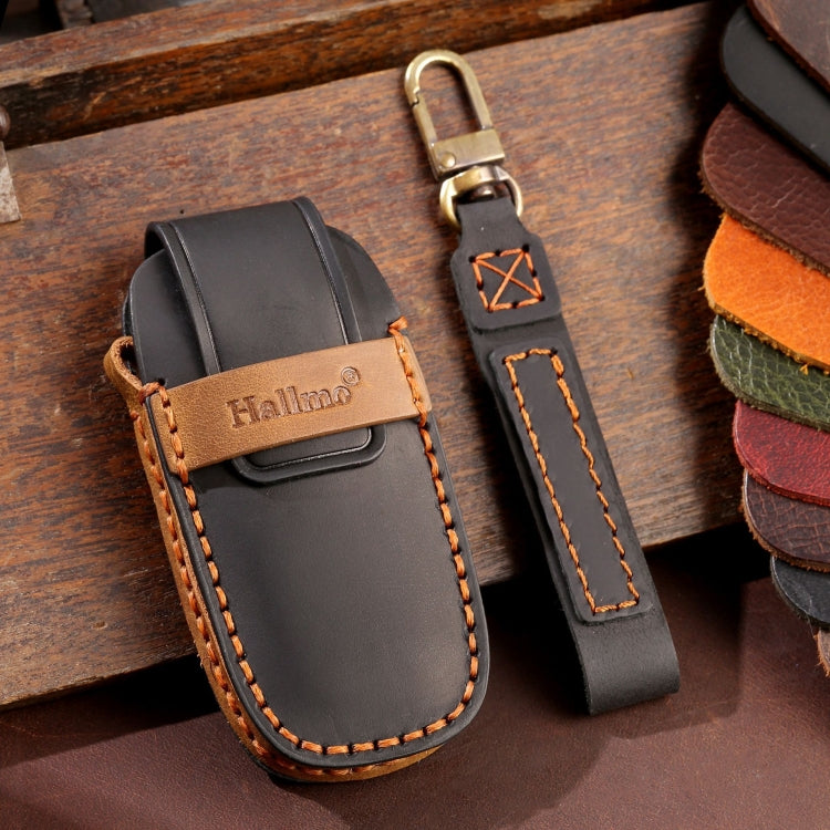 For Nissan Teana / Ariya 4-button Horn Hallmo Car Cowhide Leather Key Protective Cover Key Case(Black)