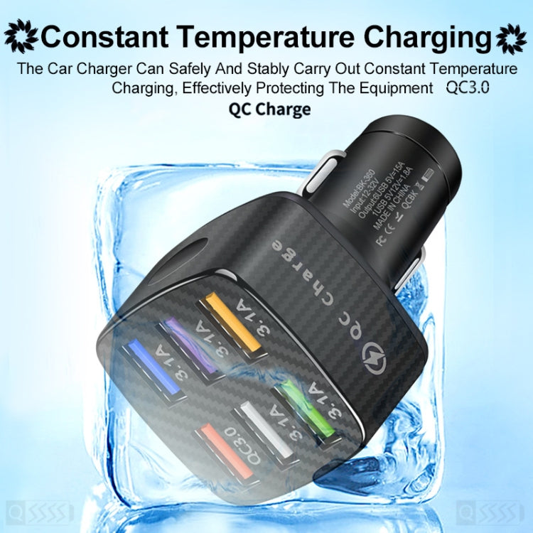 BK-360 6 in 1 QC3.0+3.1A USB luminescent Car Charger (Black)