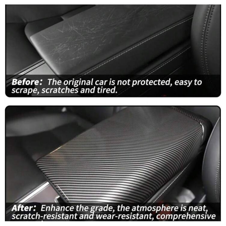 For Tesla Model 3 / Y Car Center Console Armrest Box Carbon Fiber Pattern Protective Cover - Car Interior Mouldings by PMC TechLife | Online Shopping South Africa | PMC TechLife | Buy Now Pay Later Mobicred
