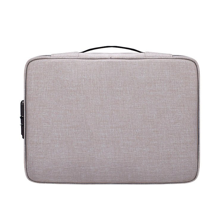 ZJ02 Water-resistant Polyester Multi-layer Document Storage Bag Laptop Bag for All Sizes of Laptops, with Password Lock(Grey)