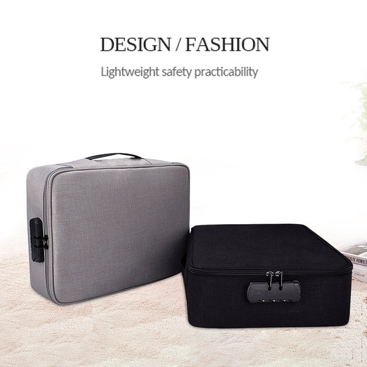 ZJ02 Water-resistant Polyester Multi-layer Document Storage Bag Laptop Bag for All Sizes of Laptops, with Password Lock(Grey)