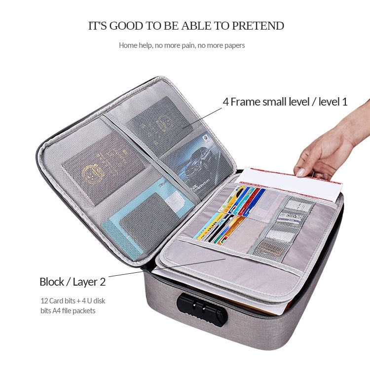 ZJ02 Water-resistant Polyester Multi-layer Document Storage Bag Laptop Bag for All Sizes of Laptops, with Password Lock(Grey)