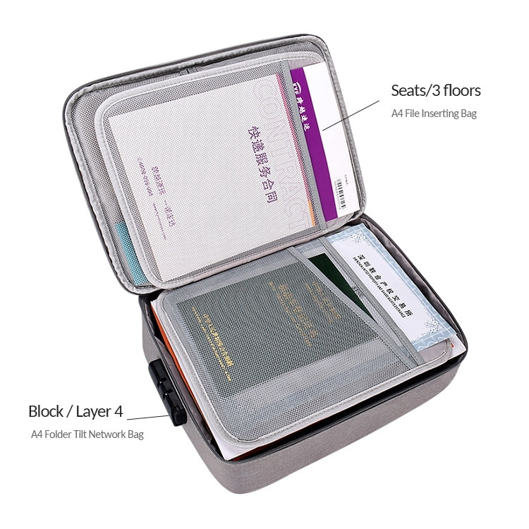 ZJ02 Water-resistant Polyester Multi-layer Document Storage Bag Laptop Bag for All Sizes of Laptops, with Password Lock(Grey)