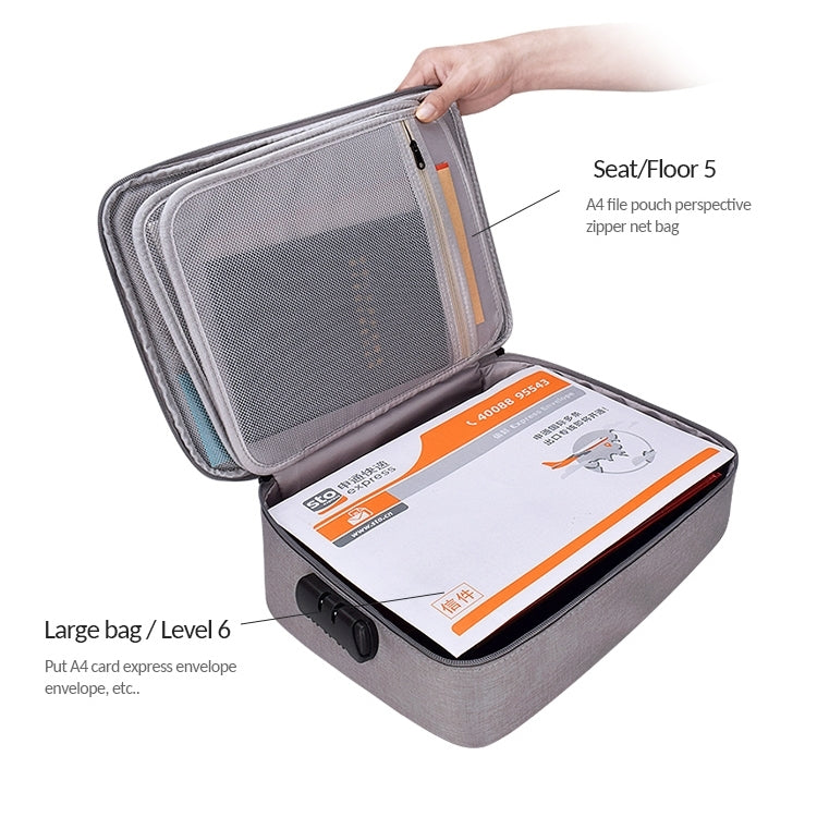 ZJ02 Water-resistant Polyester Multi-layer Document Storage Bag Laptop Bag for All Sizes of Laptops, with Password Lock(Grey)