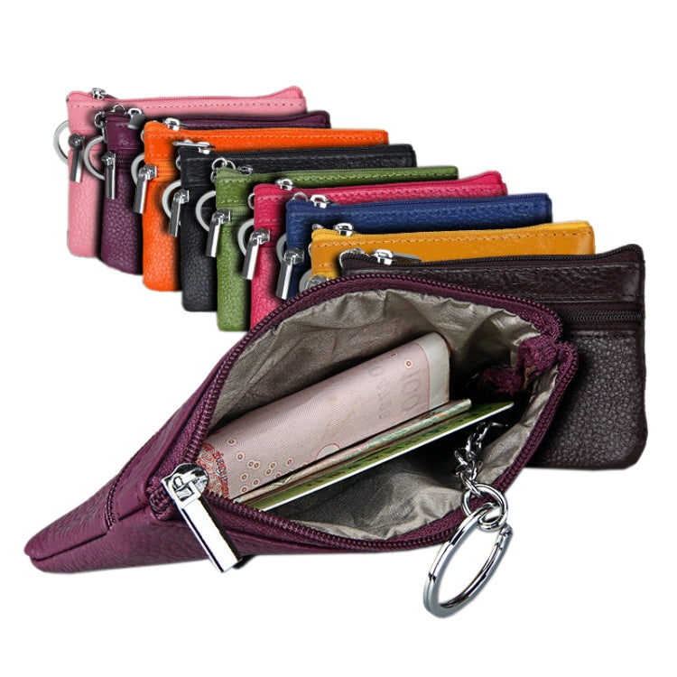 Cowhide Leather Zipper Solid Color Horizontal Card Holder Wallet RFID Blocking Coin Purse Card Bag Protect Case, Size: 11.4*7.4cm(Red)