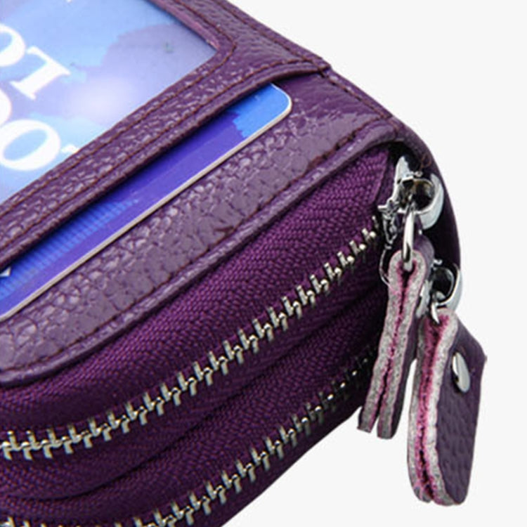 Genuine Leather Dual Layer Zipper Card Holder Wallet RFID Blocking Purse, Size: 10.5x7.0x4.0cm(Yellow)