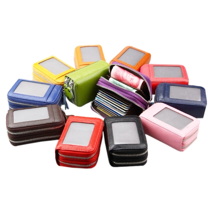 Genuine Leather Dual Layer Zipper Card Holder Wallet RFID Blocking Purse, Size: 10.5x7.0x4.0cm(Coffee) - free shipping - PMC Jewellery - Order now!