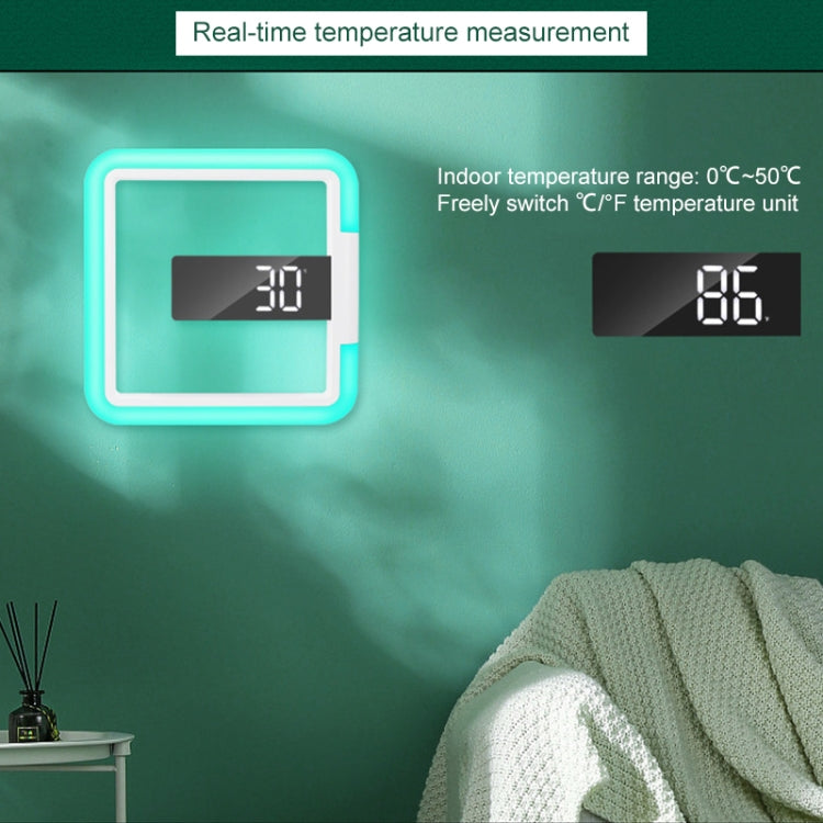 TS-S28-W Multifunctional Square RGB Thermometer Digital Alarm Clock LED Mirror Hollow Wall Clock