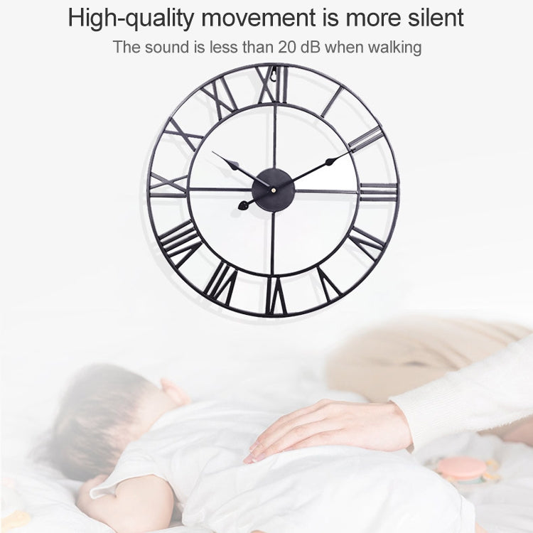 40cm Retro Living Room Iron Round Roman Numeral Mute Decorative Wall Clock (Black)