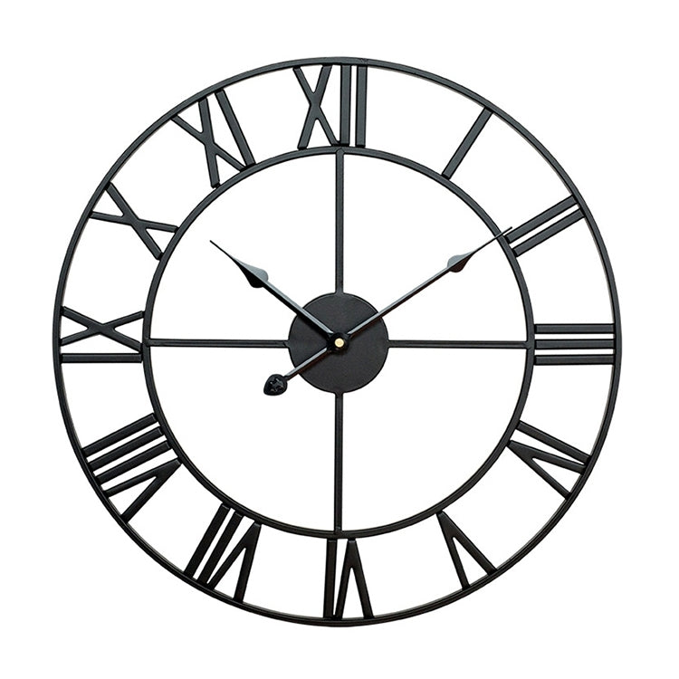 45cm Retro Living Room Iron Round Roman Numeral Mute Decorative Wall Clock (Black)