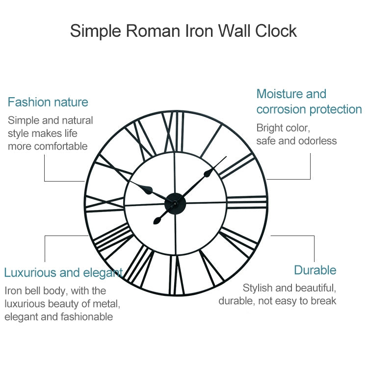 60cm Retro Living Room Iron Round Roman Numeral Mute Decorative Wall Clock (Bronze)