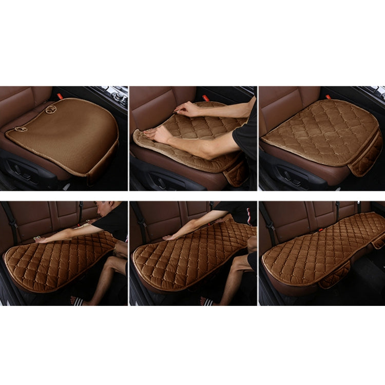 3 PCS / Set Luxurious Warm Car Seat Cover Cushion Universal Front Back Seat Covers Car Non-slip Chair Pad Warm Car Mats No Back Plush Cushion(Coffee)