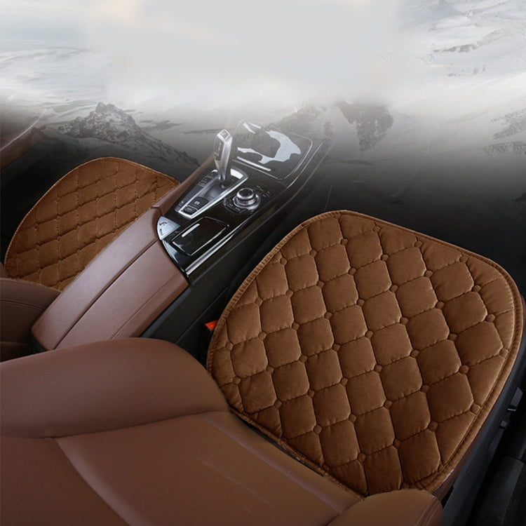 3 PCS / Set Luxurious Warm Car Seat Cover Cushion Universal Front Back Seat Covers Car Non-slip Chair Pad Warm Car Mats No Back Plush Cushion(Coffee)