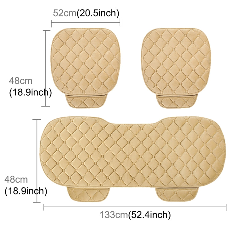 3 PCS / Set Luxurious Warm Car Seat Cover Cushion Universal Front Back Seat Covers Car Non-slip Chair Pad Warm Car Mats No Back Plush Cushion(Khaki)