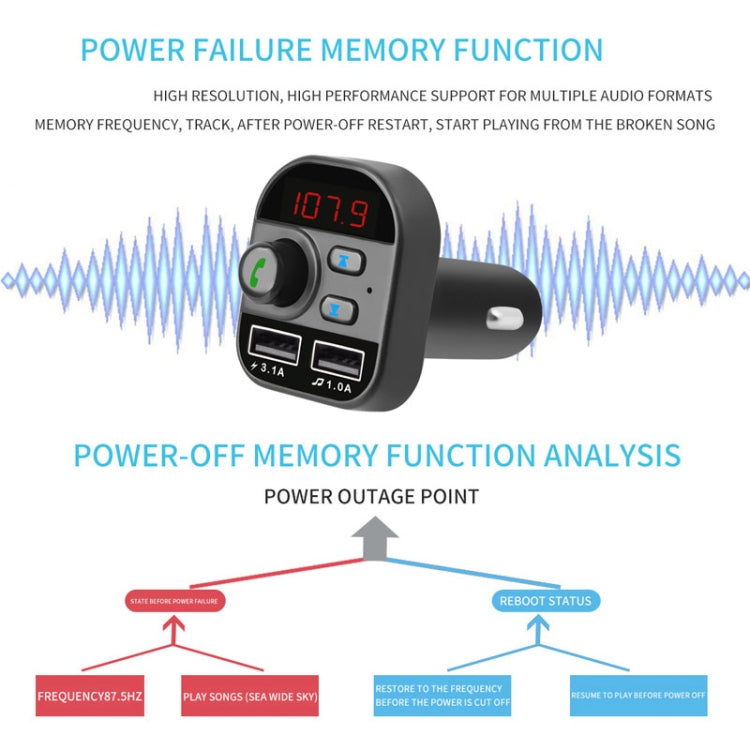805E Dual USB Charging Bluetooth FM Transmitter MP3 Music Player Car Kit, Support Hands-Free Call & Read TF Card / U Disk Music(Black)