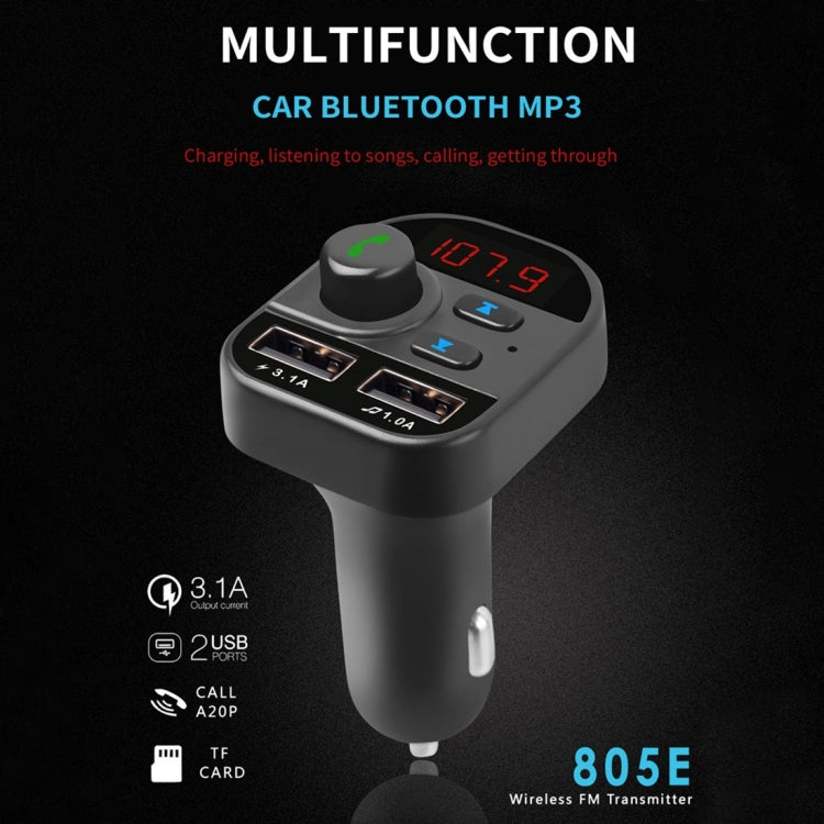 805E Dual USB Charging Bluetooth FM Transmitter MP3 Music Player Car Kit, Support Hands-Free Call & Read TF Card / U Disk Music(Black)