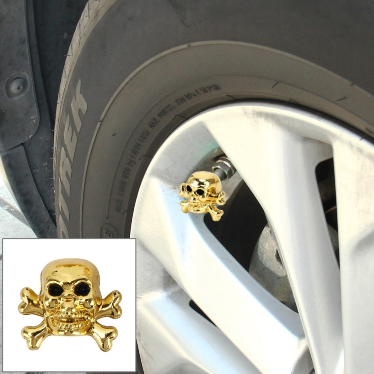 4 PCS Universal Skull Shape Gas Cap Mouthpiece Cover Gas Cap Tire Cap Car Motor Bicycle Tire Valve Caps(Gold)