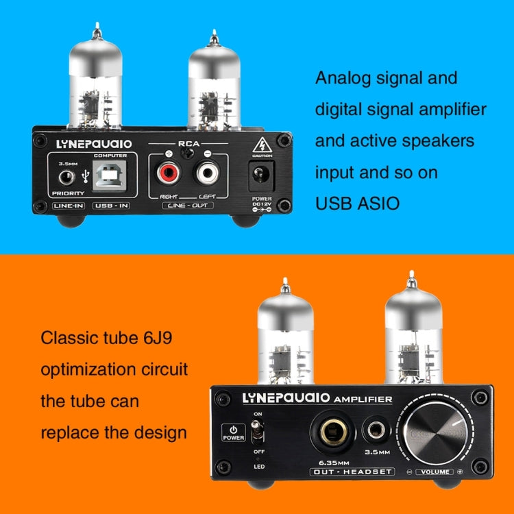 LINEPAUDIO A962 HiFi 6J9 Vacuum Tube Power Headphone Amplifier USB ASIO Sound Card(Black) - by PMC Jewellery | Online Shopping South Africa | PMC Jewellery | Buy Now Pay Later Mobicred