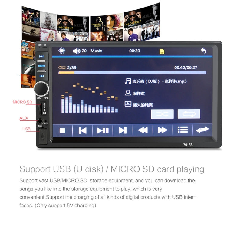 7018B 7.0 inch HD Touch Screen Dual DIN Car Radio Bluetooth Stereo MP3 / MP4 / MP5 Player with Remote Control, with Rearview Camera, 6800 Module, Support FM / TF Card / USB Flash Disk