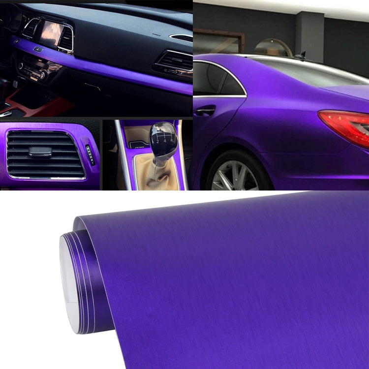 1.52 * 0.5m Water-resistant PVC Wire Drawing Brushed Chrome Vinyl Wrap Car Sticker Automobile Ice Film Stickers Car Styling Matte Brushed Car Wrap Vinyl Film (Purple)