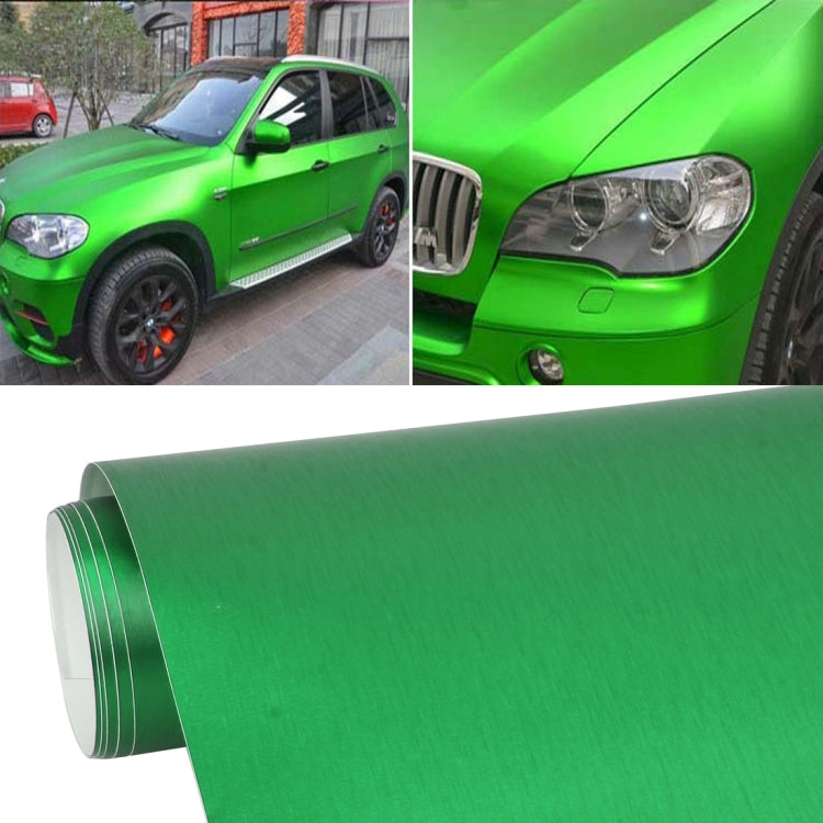 1.52 * 0.5m Water-resistant PVC Wire Drawing Brushed Chrome Vinyl Wrap Car Sticker Automobile Ice Film Stickers Car Styling Matte Brushed Car Wrap Vinyl Film (Green)