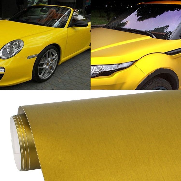 1.52 * 0.5m Water-resistant PVC Wire Drawing Brushed Chrome Vinyl Wrap Car Sticker Automobile Ice Film Stickers Car Styling Matte Brushed Car Wrap Vinyl Film (Gold)