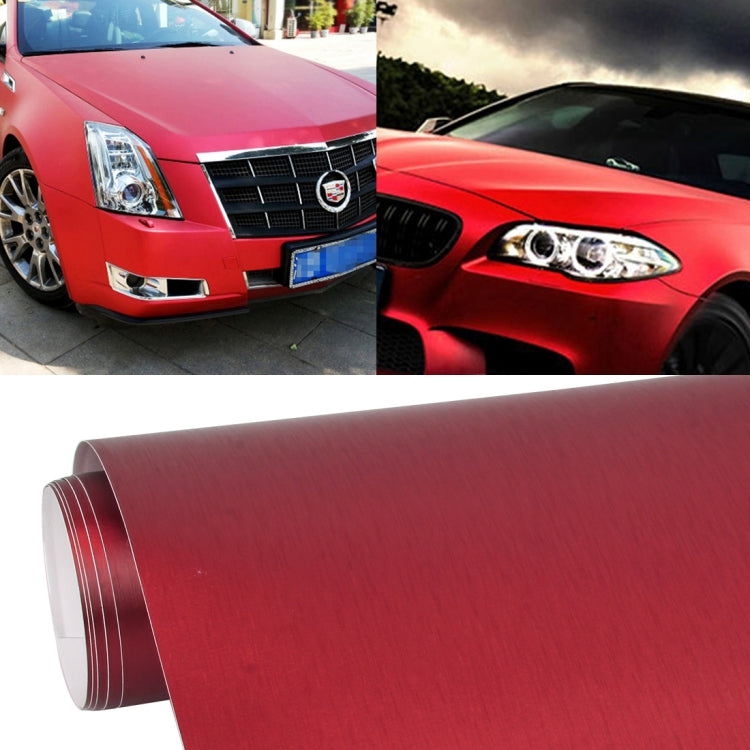 1.52 * 0.5m Water-resistant PVC Wire Drawing Brushed Chrome Vinyl Wrap Car Sticker Automobile Ice Film Stickers Car Styling Matte Brushed Car Wrap Vinyl Film (Red)