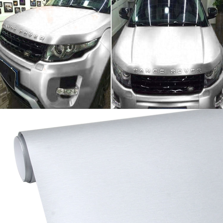 1.52 * 0.5m Water-resistant PVC Wire Drawing Brushed Chrome Vinyl Wrap Car Sticker Automobile Ice Film Stickers Car Styling Matte Brushed Car Wrap Vinyl Film (Silver)