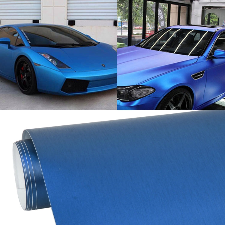 1.52 * 0.5m Water-resistant PVC Wire Drawing Brushed Chrome Vinyl Wrap Car Sticker Automobile Ice Film Stickers Car Styling Matte Brushed Car Wrap Vinyl Film (Blue)