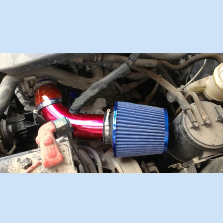 Universal Air Intake Pipe Super Power Flow Air Intakes Short Cold Racing Aluminium Air Intake Pipe Hose with Cone Filter Kit System (Red)