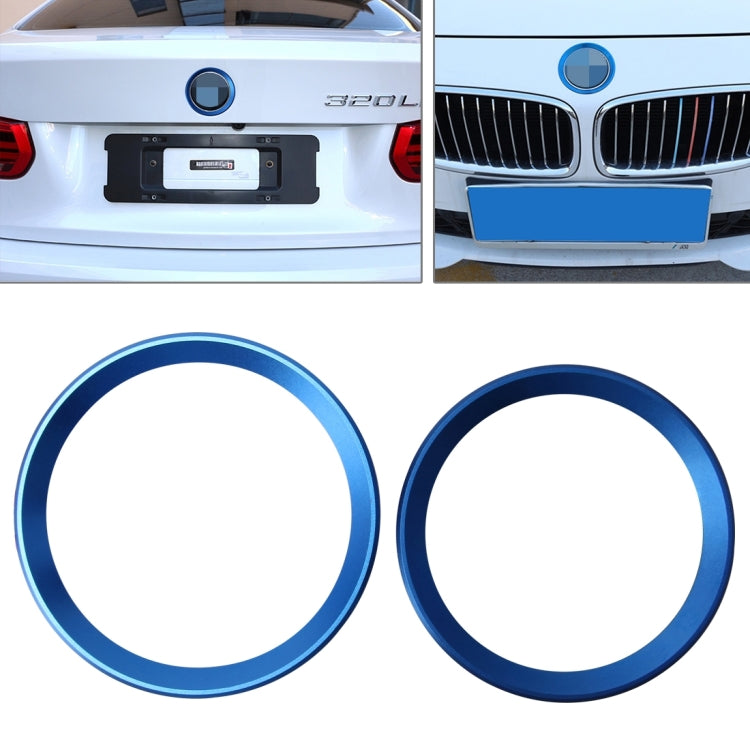 2 PCS/Set Zinc Alloy Steering Wheel Decoration Ring Sticker Logo Car Styling Modification Car Front Logo Ring Decoration Rear Cover Trim Hood Emblem Rings for BMW 3 Series(Blue)