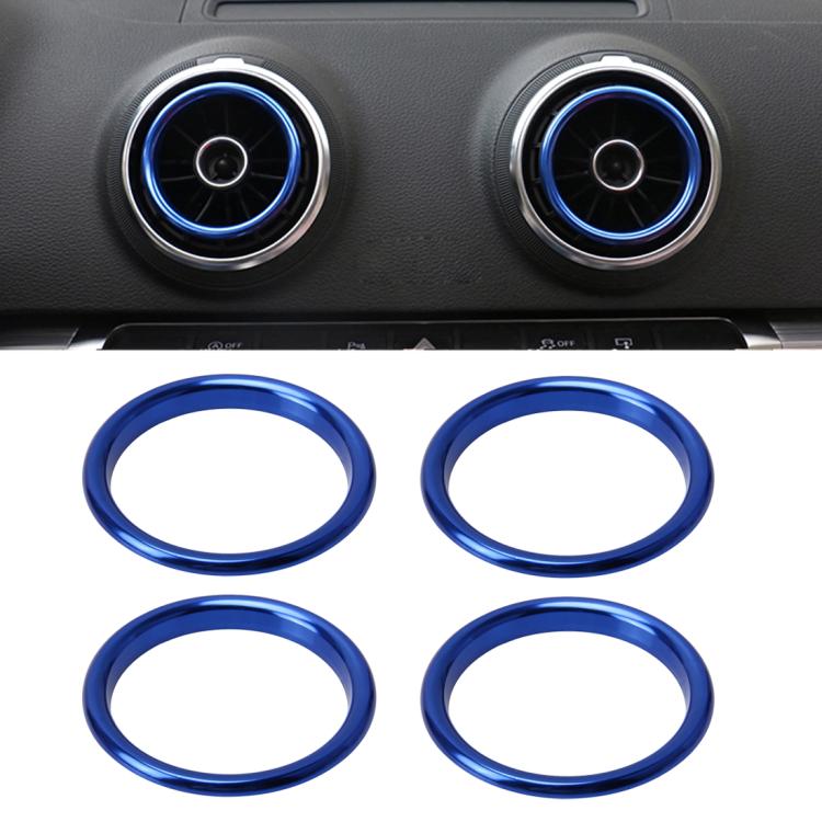 4 PCS Car Outlet Decorative Rings Aluminum Alloy Air Outlet Chrome Trim Ring Car Dashboard Air Vents Cover Sticker Decoration for Audi A3(Blue)