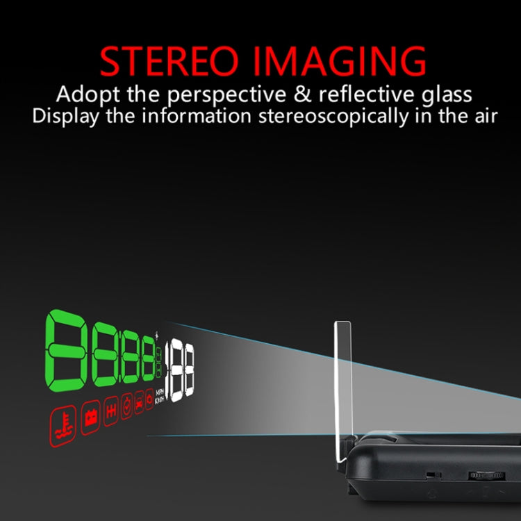 C500 Car HUD Virtual HD Projection Head-up Display, With Adjustable Reflection Board, Speed & RPM & Water Temperature & Oil Consumption & Driving Distance / Time & Voltage Display, Over Speed Alarm, Connect OBD2 Interface(Green)