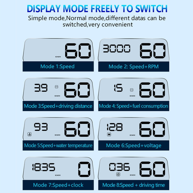 C500 Car HUD Virtual HD Projection Head-up Display, With Adjustable Reflection Board, Speed & RPM & Water Temperature & Oil Consumption & Driving Distance / Time & Voltage Display, Over Speed Alarm, Connect OBD2 Interface(Green)