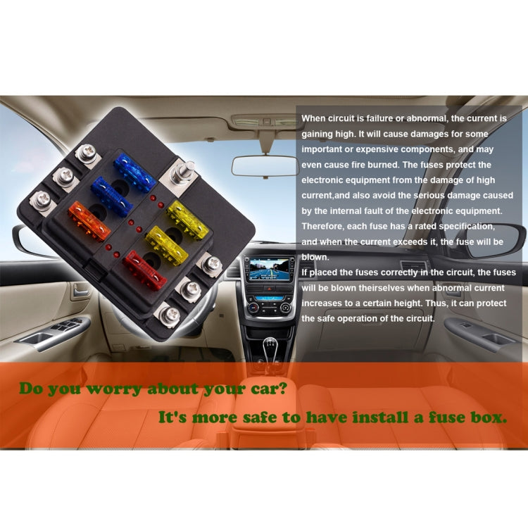 1 in 6 Out 6 Way Circuit Fuse Box Screw Terminal Section Fuse Holder Kits with LED Warning Indicator for Auto Car Truck Boat