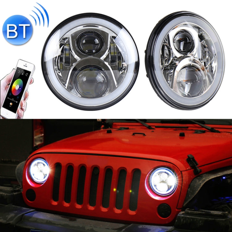 2 PCS 7 inch DC12V 6000K-6500K 50W Car LED Headlight Lamp Beads for Jeep Wrangler / Harley, Support APP + Bluetooth Control(Silver)