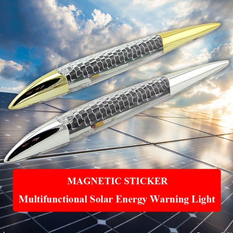 Car Solar Shark Gill Warning Lights Car Door Anti-collision Rear-end Collision LED Dlashing Lamp, Mode: Constant Bright + Flashing (Gold)