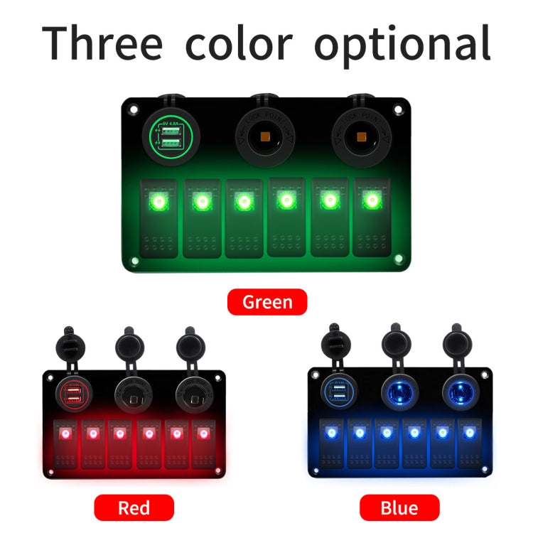 Multi-functional Combination Switch Panel 12V / 24V 6 Way Switches + Dual USB Charger for Car RV Marine Boat (Green Light) - Car Switches by PMC TechLife | Online Shopping South Africa | PMC TechLife | Buy Now Pay Later Mobicred