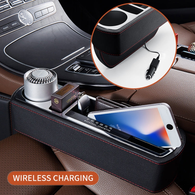 Car Multi-functional Wireless Fast Charge Console PU Leather Box Cup Holder Seat Gap Side Storage Box (Beige) - Stowing Tidying by PMC TechLife | Online Shopping South Africa | PMC TechLife | Buy Now Pay Later Mobicred