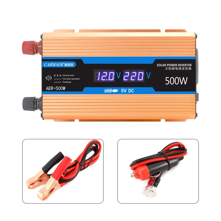 Carmaer Modified Sine Wave 12V to 220V 500W Car Multi-function Double Digital Display Inverter Household Power Converter