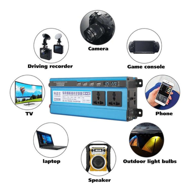 Carmaer 12V to 220V 2200W Three Socket Car Double Digital Display Inverter Household Power Converter