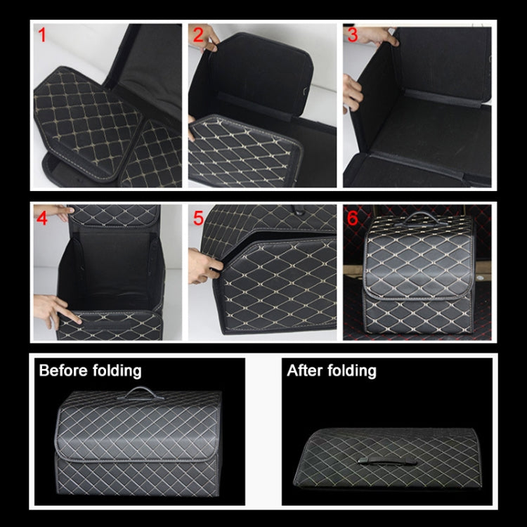 Car Trunk Foldable Storage Box, Rhombic Grid Middle Size: 40 x 32 x 30cm (Black)
